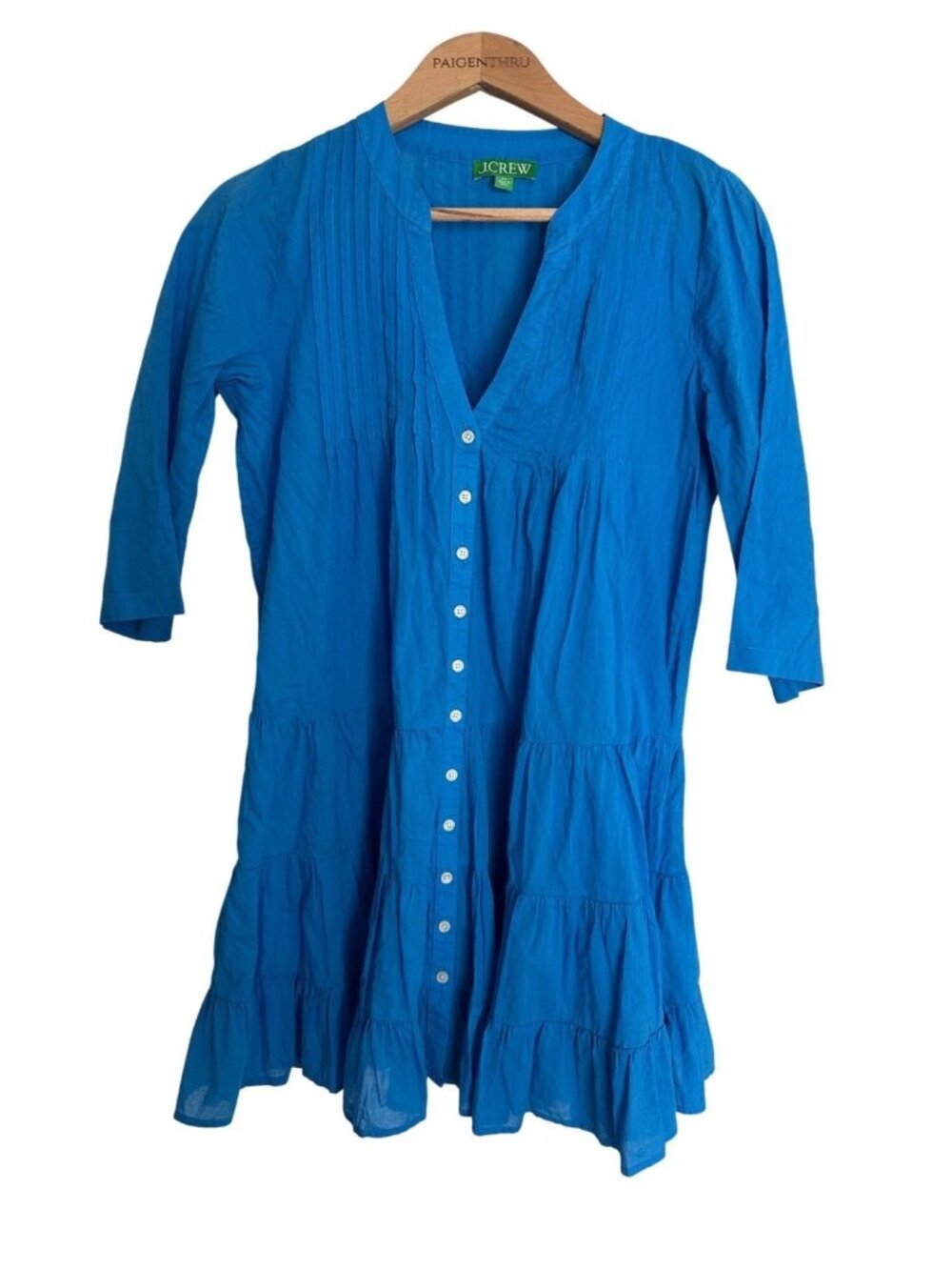 J. Crew XS Button-Front Tiered Cover-up Dress Blue cotton Voile Resortwear